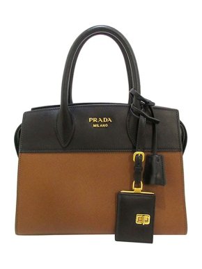 Prada Tan & black Saffiano leather Esplanade bag
