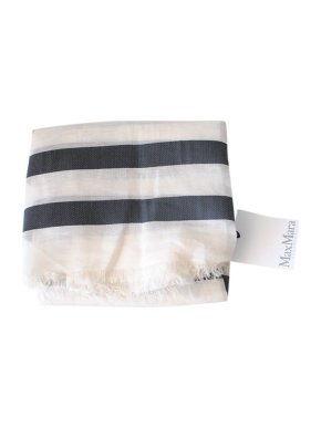 MaxMara Navy & white striped cotton blend scarf
