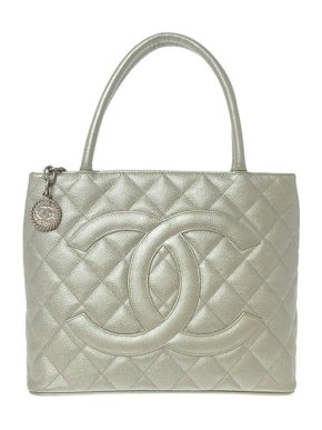 Chanel Pearlescent grey Caviar leather Medallion tote bag