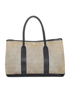 Hermes Natural canvas & black leather Garden Party PM bag