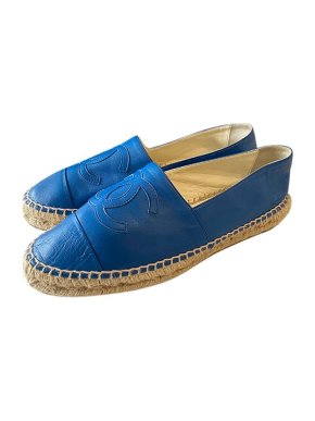 Chanel Blue leather & jute CC espadrilles