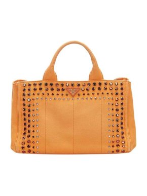 Prada Orange canvas studded Canapa tote bag