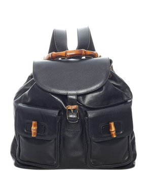 Gucci Black leather Bamboo drawstring backpack