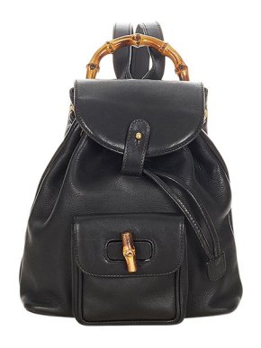 Gucci Black leather Bamboo drawstring backpack