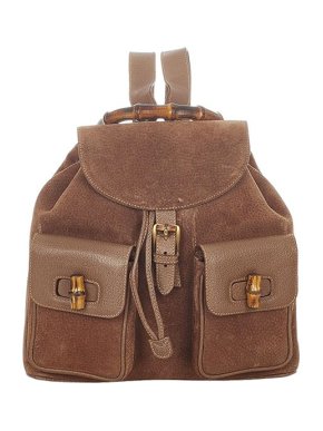 Gucci Vintage tan suede Bamboo drawstring backpack