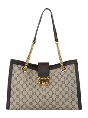 Gucci GG Supreme canvas & black leather medium Padlock tote bag