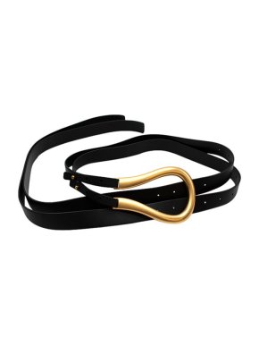 Bottega Veneta Black leather & gold-tone metal Horsebit double strap belt