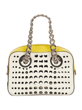 Prada Yellow & white perforated leather City Fori bag