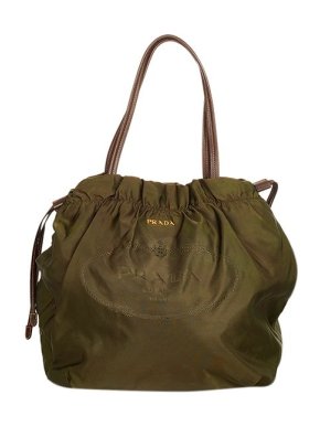 Prada Khaki nylon Tessuto drawstring tote bag