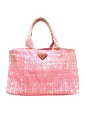 Prada Pink crosshatch printed canvas Canapa Logo tote bag