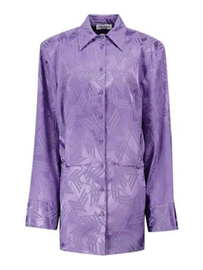The Attico Purple leaf jacquard satin shirt dress