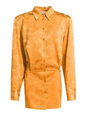 The Attico Orange leaf jacquard satin shirt dress