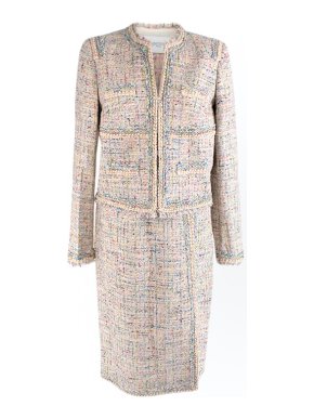 Giambattista Valli Pastel boucle tweed collarless jacket & skirt