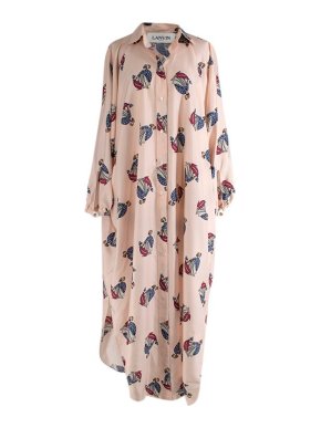 Lanvin Pink silk crepe logo printed shirt dress