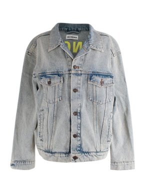 Balenciaga Acid-wash denim neon printed logo back jacket