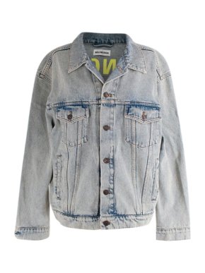 Balenciaga Acid-wash denim neon printed logo back jacket