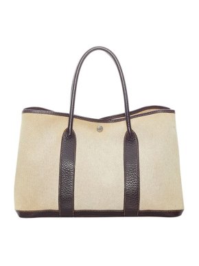 Hermes Natural canvas & brown leather Garden Party PM bag