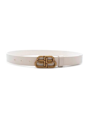 Balenciaga White leather BB logo belt 75