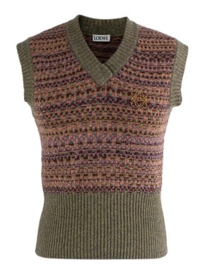 Loewe Khaki & pink fairisle knitted vest