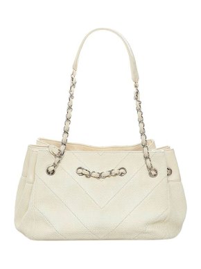 Chanel Vintage white canvas chevron quilted tote bag