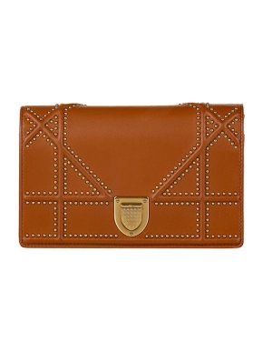 Tan Cannage studded Diorama wallet on chain