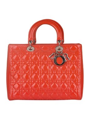 Red Cannage quilted patent large Lady Dior bag