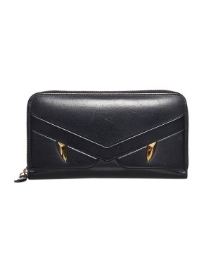 Fendi Black leather Monster long wallet