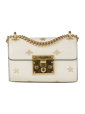 Gucci Ivory leather bee embroidered small Padlock bag