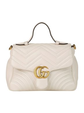 Gucci White leather GG Marmont top handle bag