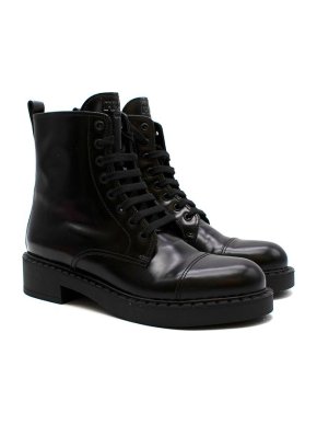 Prada Black Glossy Combat Boots