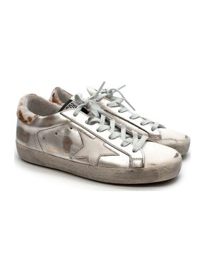 Golden Goose Silver Superstar Ponyhair Trim Sneakers