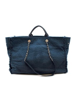 Chanel Blue Embroidered Jersey CC Slouch Deauville XL Tote