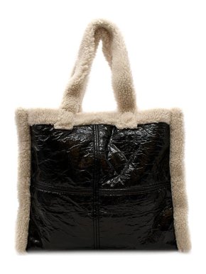 Stand Studio Black Lolita Patent Faux Shearling Bag