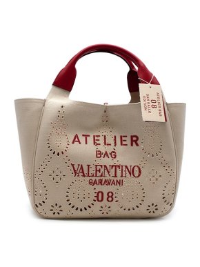 Valentino Garavani Natural canvas & red leather 08 San Gallo tote bag