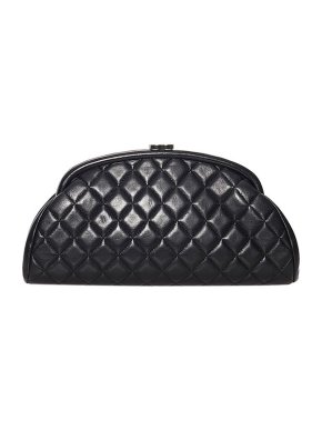 Chanel Black leather quilted half moon clutch bag