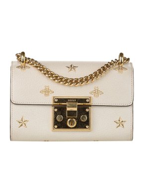 Gucci Ivory leather bee embroidered small Padlock bag