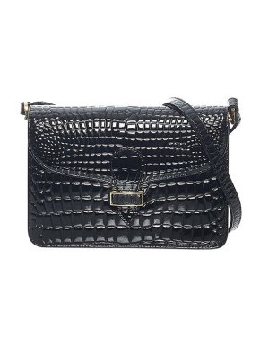 Saint Laurent Black croc embossed leather flap bag