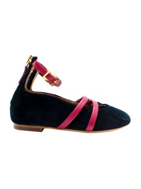 Malone Souliers Mini Smalls Suede Navy & Pink Ballet Flats