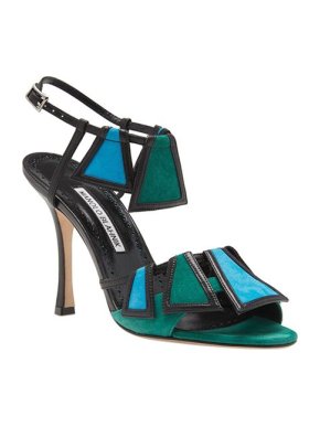 Manolo Blahnik Blue & green Chamba heeled sandals