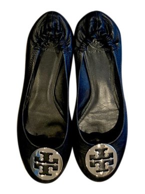 Tory Burch Black leather logo ballet pumps