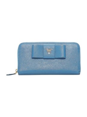 Prada Blue Saffiano Fiocco leather bow long wallet