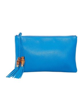 Gucci Blue leather Bamboo tassel clutch bag