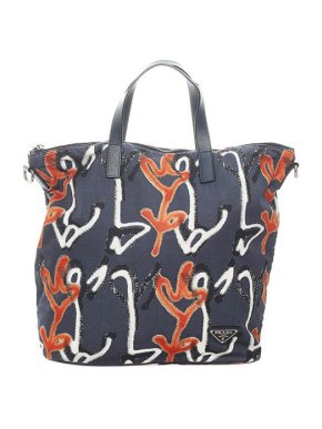 Prada Navy scribble print nylon Tessuto Stampato tote bag