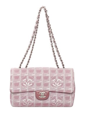 Chanel Vintage pink nylon New Travel Line flap bag