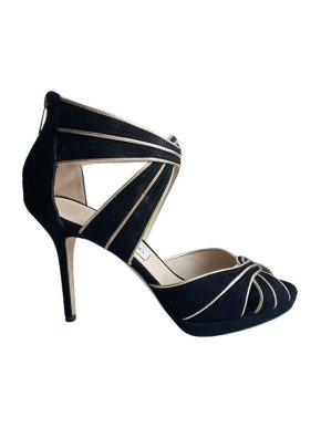 Jimmy Choo Black & Gold Suede Sandals