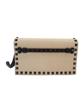 Valentino Garavani Beige & Black Rockstud Clutch