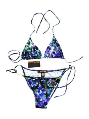 Roberto Cavalli Purple Floral Print String Bikini
