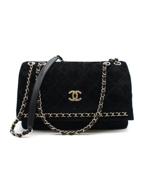 Chanel Black suede quilted chain-trimmed flap bag