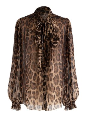 Dolce & Gabbana Leopard Print Sheer Pussybow Blouse