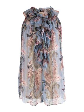 Zimmermann Blue Floral Sheer Sleeveless Blouse